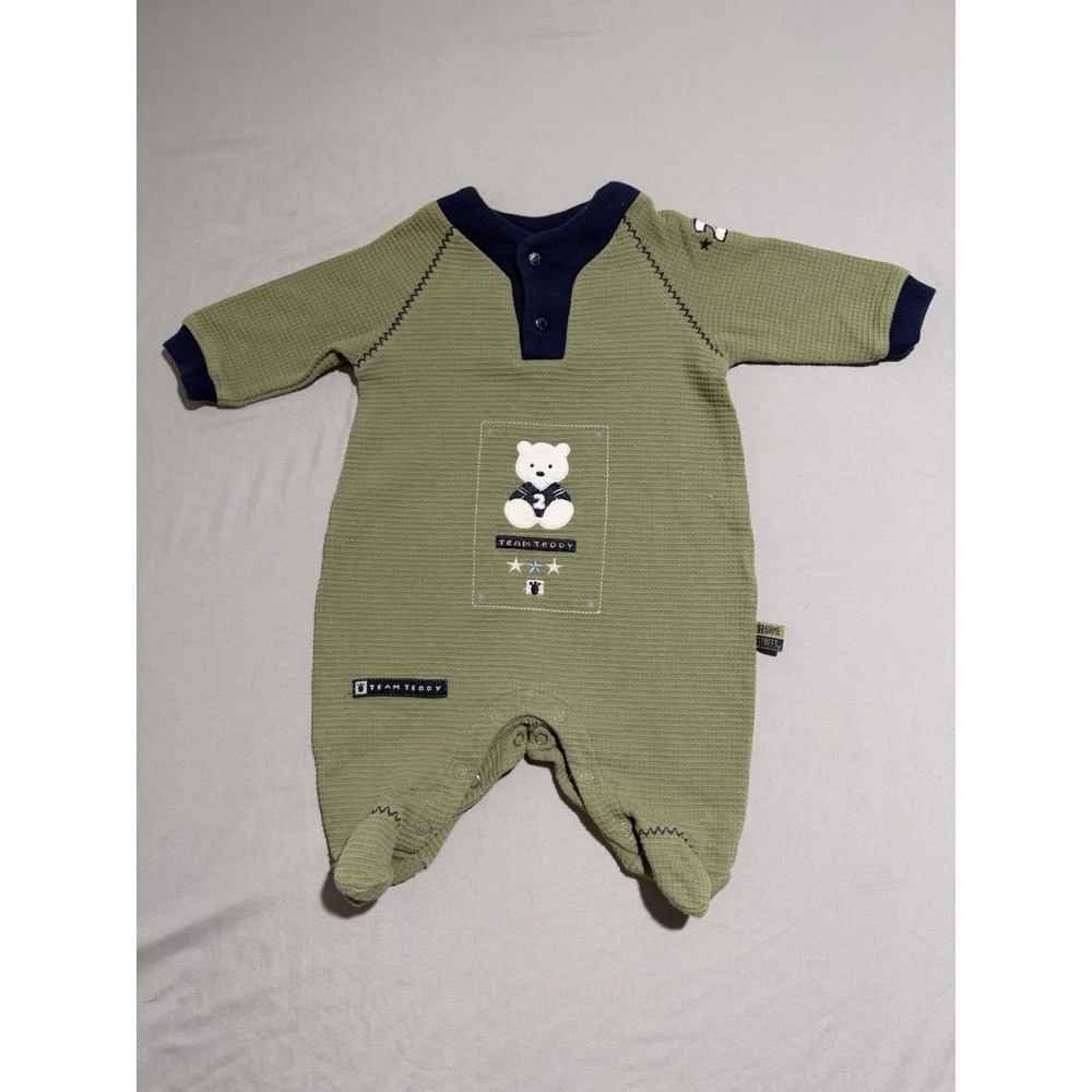sesame street 'team teddy' bear, green blue baby one piece, 0-3 months